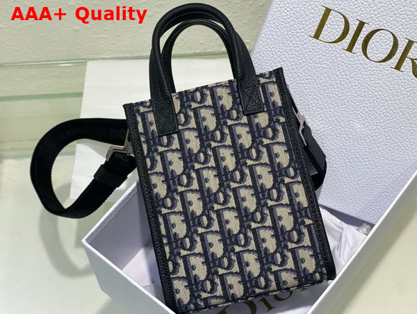 Dior Safari North South Mini Tote Bag Beige and Black Dior Oblique Jacquard and Black Grained Calfskin Replica