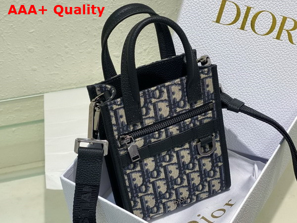 Dior Safari North South Mini Tote Bag Beige and Black Dior Oblique Jacquard and Black Grained Calfskin Replica