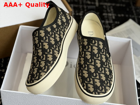 Dior Saltwind Slip On Sneaker in Beige and Blue Dior Oblique Jacquard Replica
