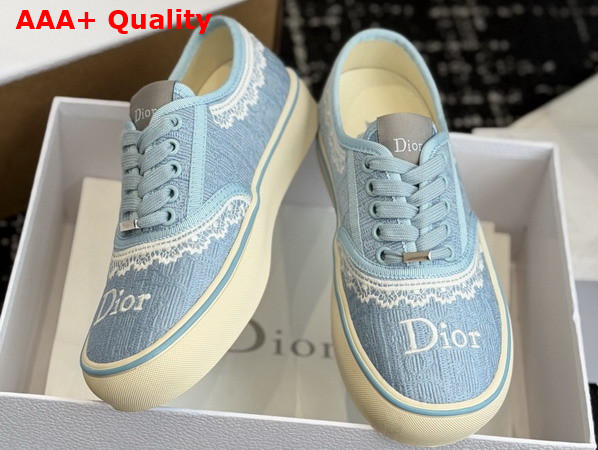 Dior Saltwind Sneaker Bleu Ciel Dior Oblique Embroidered Cotton and White Lace Replica