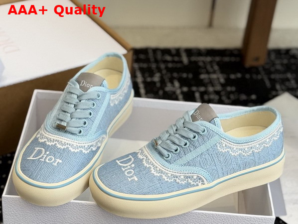 Dior Saltwind Sneaker Bleu Ciel Dior Oblique Embroidered Cotton and White Lace Replica