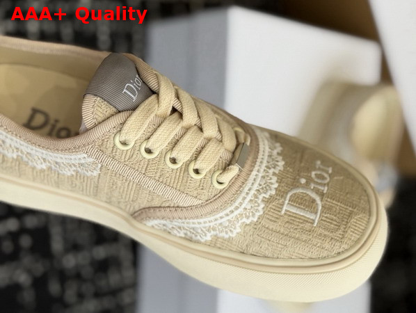 Dior Saltwind Sneaker in Beige Dior Oblique Embroidered Cotton and White Lace Replica