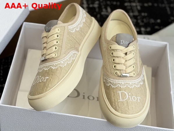 Dior Saltwind Sneaker in Beige Dior Oblique Embroidered Cotton and White Lace Replica