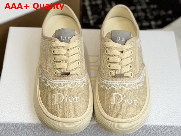 Dior Saltwind Sneaker in Beige Dior Oblique Embroidered Cotton and White Lace Replica