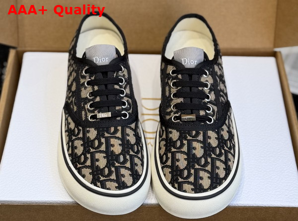 Dior Saltwind Sneaker in Beige and Blue Dior Oblique Embroidered Cotton Replica