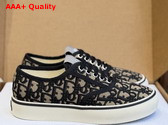 Dior Saltwind Sneaker in Beige and Blue Dior Oblique Embroidered Cotton Replica