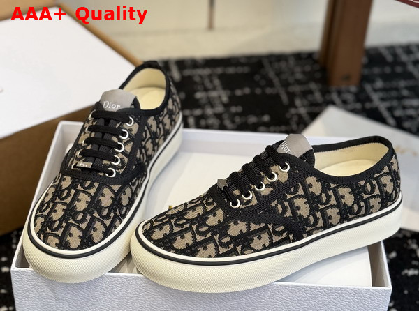 Dior Saltwind Sneaker in Beige and Blue Dior Oblique Embroidered Cotton Replica