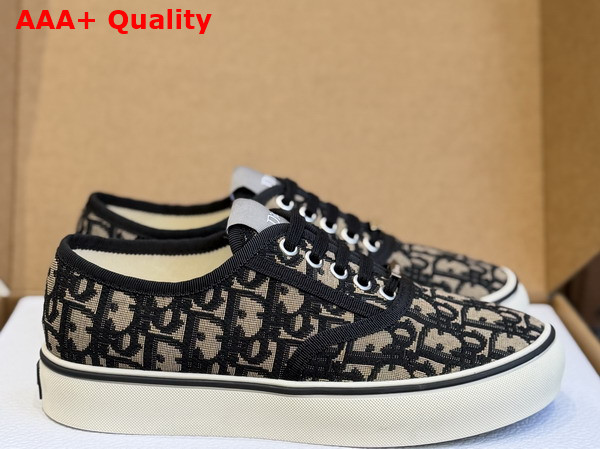 Dior Saltwind Sneaker in Beige and Blue Dior Oblique Embroidered Cotton Replica