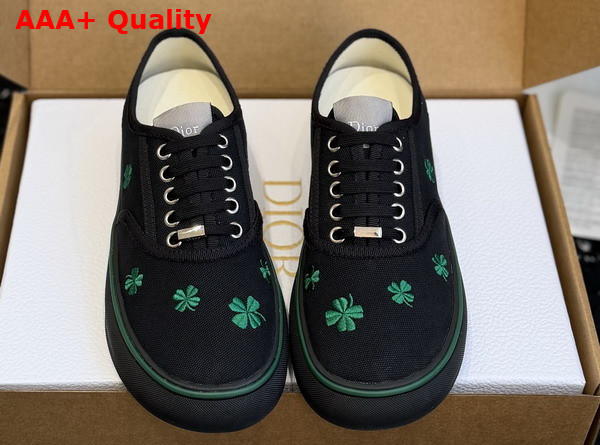 Dior Saltwind Sneaker in Black Cotton Embroidered with Green Dior Clover Motif Replica