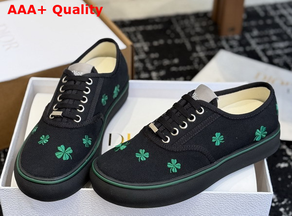 Dior Saltwind Sneaker in Black Cotton Embroidered with Green Dior Clover Motif Replica