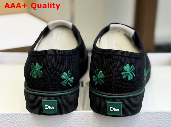 Dior Saltwind Sneaker in Black Cotton Embroidered with Green Dior Clover Motif Replica