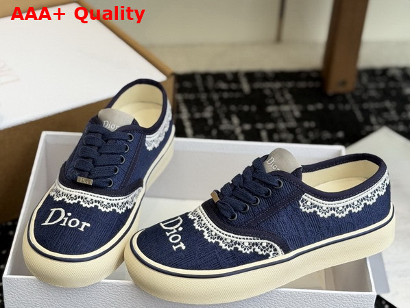 Dior Saltwind Sneaker in Blue Dior Oblique Embroidered Cotton and White Lace Replica