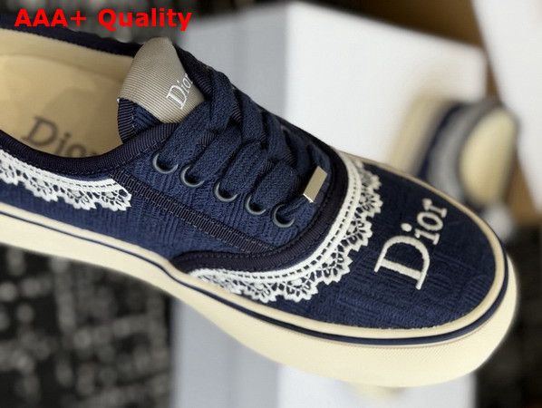 Dior Saltwind Sneaker in Blue Dior Oblique Embroidered Cotton and White Lace Replica
