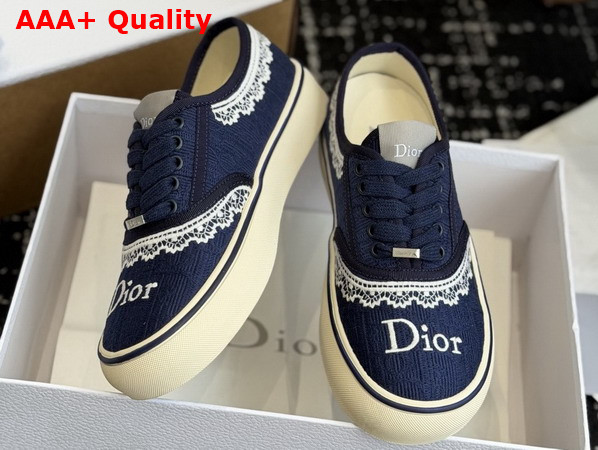Dior Saltwind Sneaker in Blue Dior Oblique Embroidered Cotton and White Lace Replica