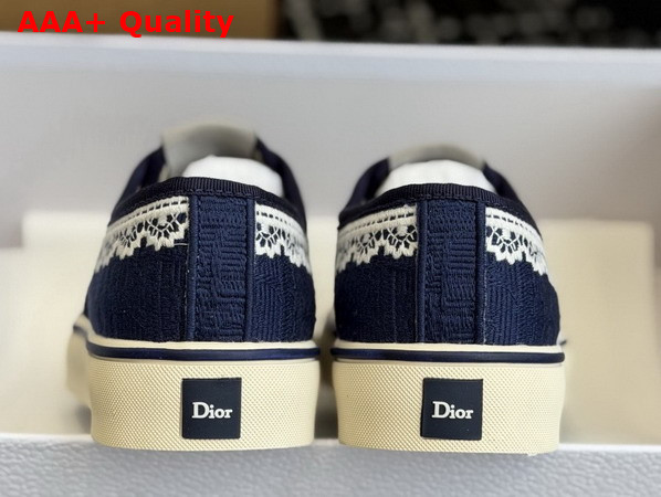 Dior Saltwind Sneaker in Blue Dior Oblique Embroidered Cotton and White Lace Replica