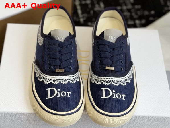 Dior Saltwind Sneaker in Blue Dior Oblique Embroidered Cotton and White Lace Replica
