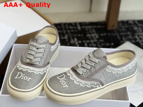 Dior Saltwind Sneaker in Gray Dior Oblique Embroidered Cotton and White Lace Replica