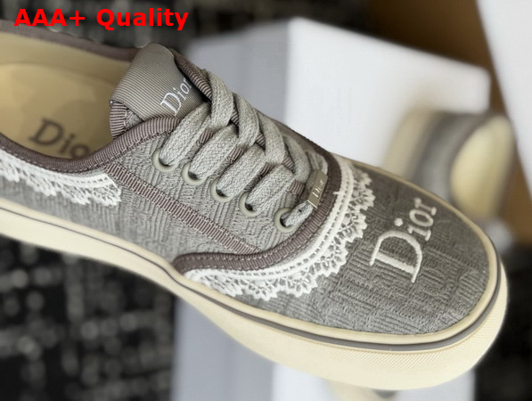 Dior Saltwind Sneaker in Gray Dior Oblique Embroidered Cotton and White Lace Replica