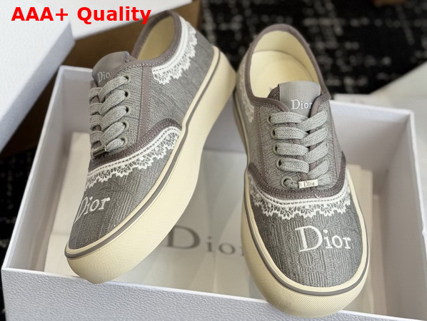Dior Saltwind Sneaker in Gray Dior Oblique Embroidered Cotton and White Lace Replica