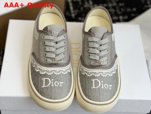 Dior Saltwind Sneaker in Gray Dior Oblique Embroidered Cotton and White Lace Replica