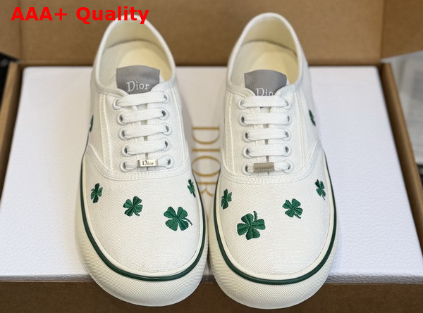 Dior Saltwind Sneaker in White Cotton Embroidered with Green Dior Clover Motif Replica