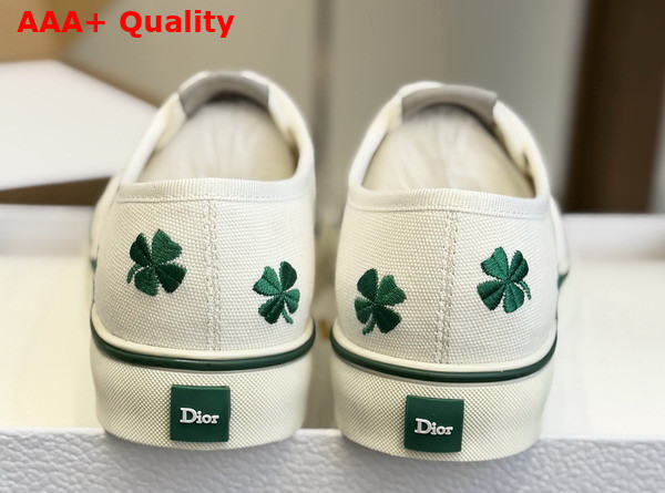 Dior Saltwind Sneaker in White Cotton Embroidered with Green Dior Clover Motif Replica
