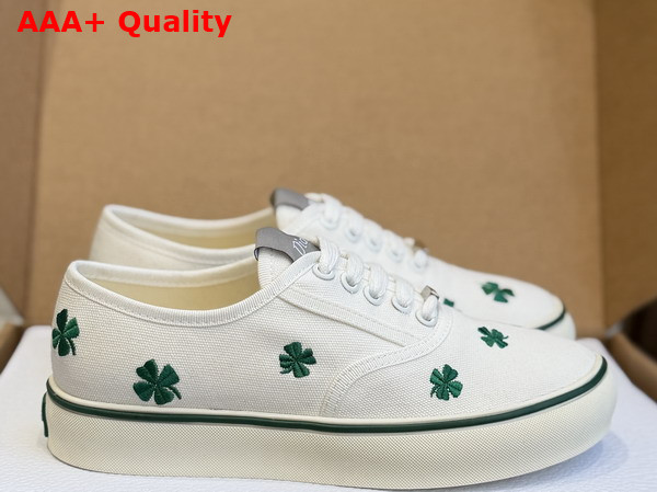 Dior Saltwind Sneaker in White Cotton Embroidered with Green Dior Clover Motif Replica