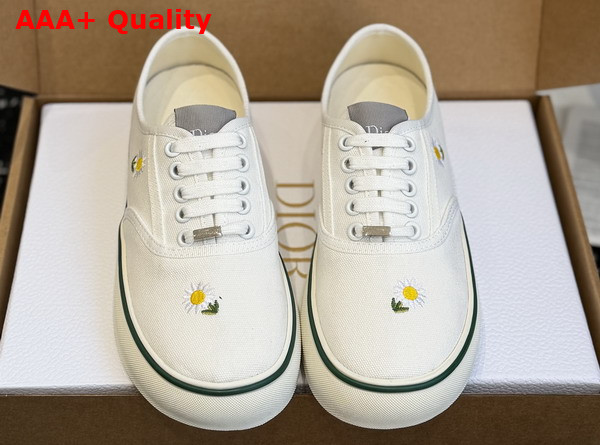 Dior Saltwind Sneaker in White Cotton Embroidered with Sunflower Motif Replica