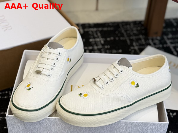 Dior Saltwind Sneaker in White Cotton Embroidered with Sunflower Motif Replica
