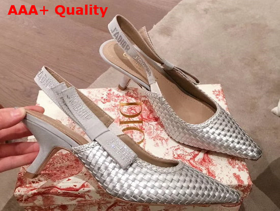 Dior Silver Jadior Slingback Woven Laminated Lambskin Pump Replica