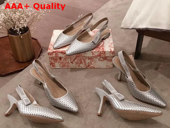 Dior Silver Jadior Slingback Woven Laminated Lambskin Pump Replica