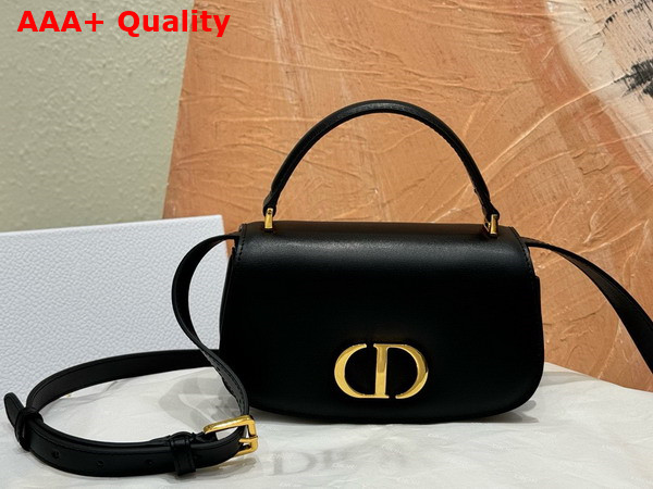 Dior Small 30 Montaigne Avenue Top Handle Bag Black Ribbed Calfskin Replica
