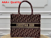 Dior Small Book Tote Bag in Burgundy Embroidered Dior Oblique Canvas Replica
