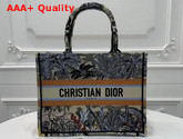 Dior Small Book Tote Bag in Canvas Embroidered with a Leaf Blue Toile De Jouy Tropicalia Motif Replica
