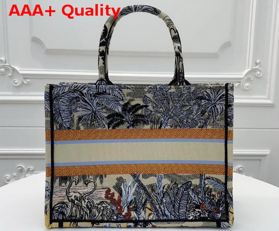 Dior Small Book Tote Bag in Canvas Embroidered with a Leaf Blue Toile De Jouy Tropicalia Motif Replica