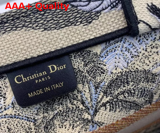 Dior Small Book Tote Bag in Canvas Embroidered with a Leaf Blue Toile De Jouy Tropicalia Motif Replica