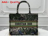Dior Small Book Tote Bag in Canvas Embroidered with a Leaf Green Toile De Jouy Tropicalia Motif Replica