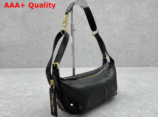 Dior Small D Journey Bag in Crinkled Calfskin Black Flat Macrocannage Replica