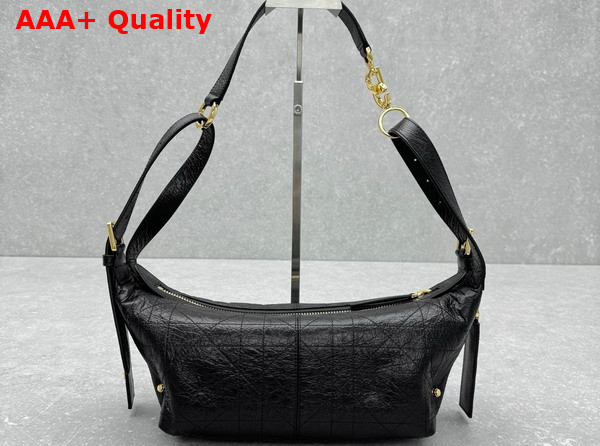 Dior Small D Journey Bag in Crinkled Calfskin Black Flat Macrocannage Replica