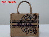 Dior Small Dior Book Tote Beige Jute Canvas Embroidered with Dior Union Motif Replica