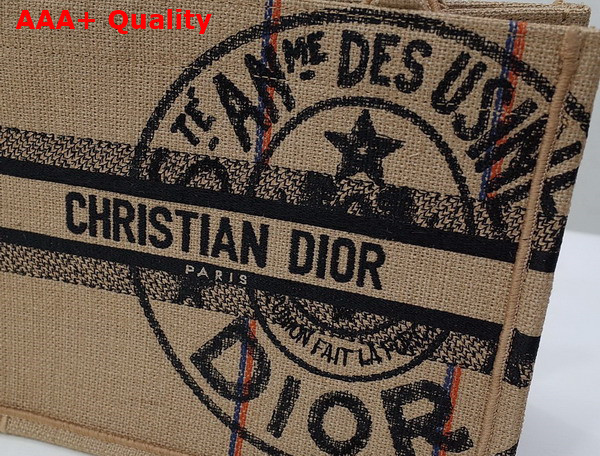 Dior Small Dior Book Tote Beige Jute Canvas Embroidered with Dior Union Motif Replica
