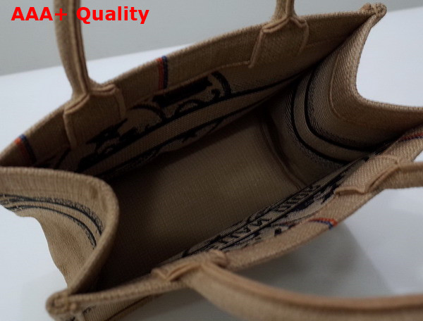 Dior Small Dior Book Tote Beige Jute Canvas Embroidered with Dior Union Motif Replica