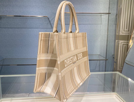 Dior Small Dior Book Tote Beige Stripes Embroidery Replica