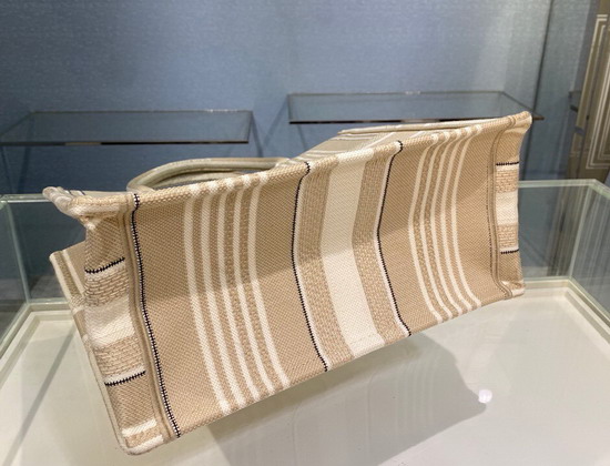 Dior Small Dior Book Tote Beige Stripes Embroidery Replica