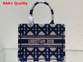 Dior Small Dior Book Tote Beige and Blue Macrocannage Embroidery Replica