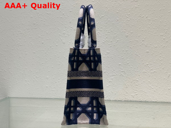 Dior Small Dior Book Tote Beige and Blue Macrocannage Embroidery Replica