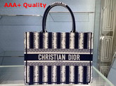 Dior Small Dior Book Tote Blue D Stripes Embroidery Replica