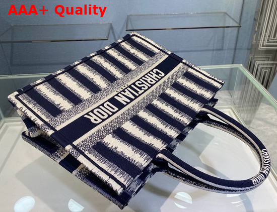 Dior Small Dior Book Tote Blue D Stripes Embroidery Replica