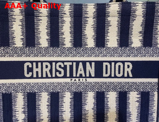 Dior Small Dior Book Tote Blue D Stripes Embroidery Replica