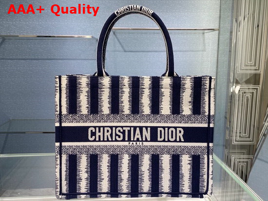 Dior Small Dior Book Tote Blue D Stripes Embroidery Replica